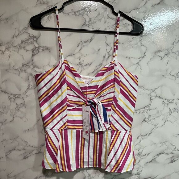 NWT Parker Striped Bow Front Peplum Top In Poolside Stripe - Picture 3 of 8